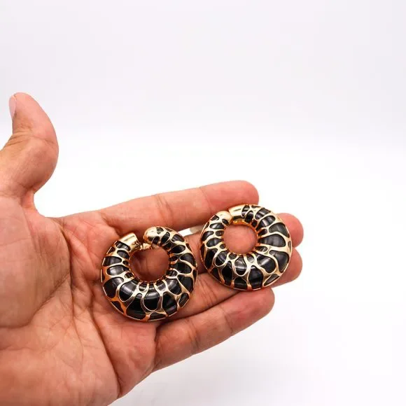 Marina B. Milan Funny Giraffe Pattern Earrings 18Kt Yellow Blackened - Picture 9 of 10